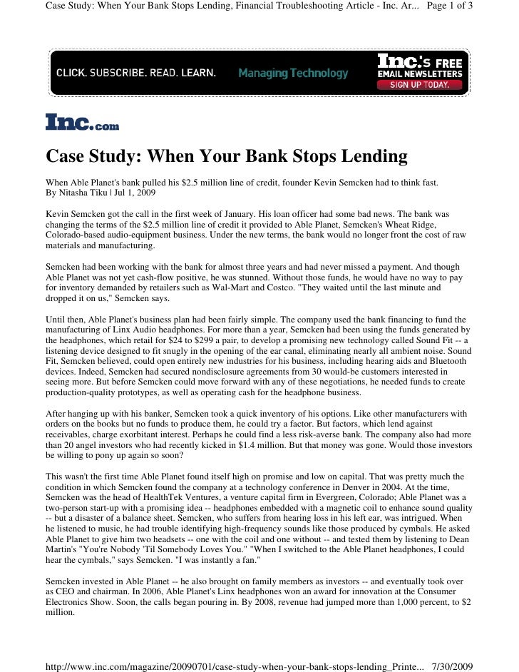 Case Study When Your Bank Stops Lending