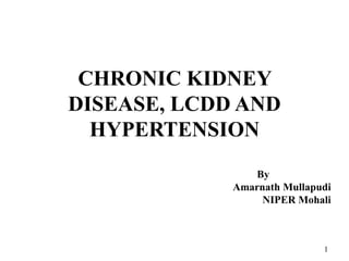 CHRONIC KIDNEY
DISEASE, LCDD AND
HYPERTENSION
By
Amarnath Mullapudi
NIPER Mohali
1
 