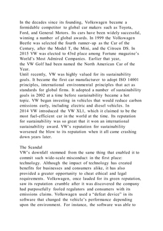 Case 1. the volkswagen scandal an admission to emission fraud i | PDF