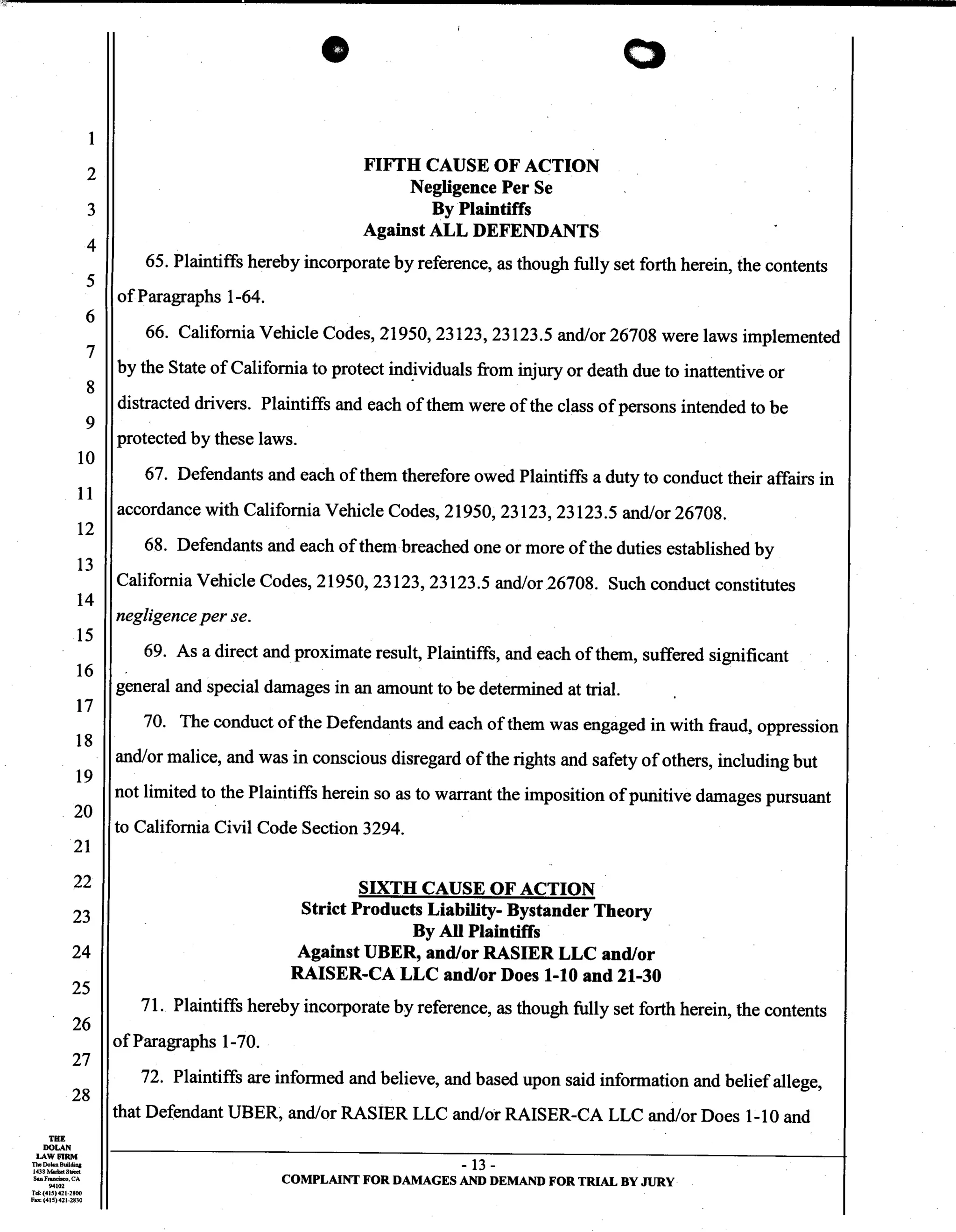 Uber Lawsuit Documents: Case13 ang jiang liu et al vs. uber technologies-wrongful-death