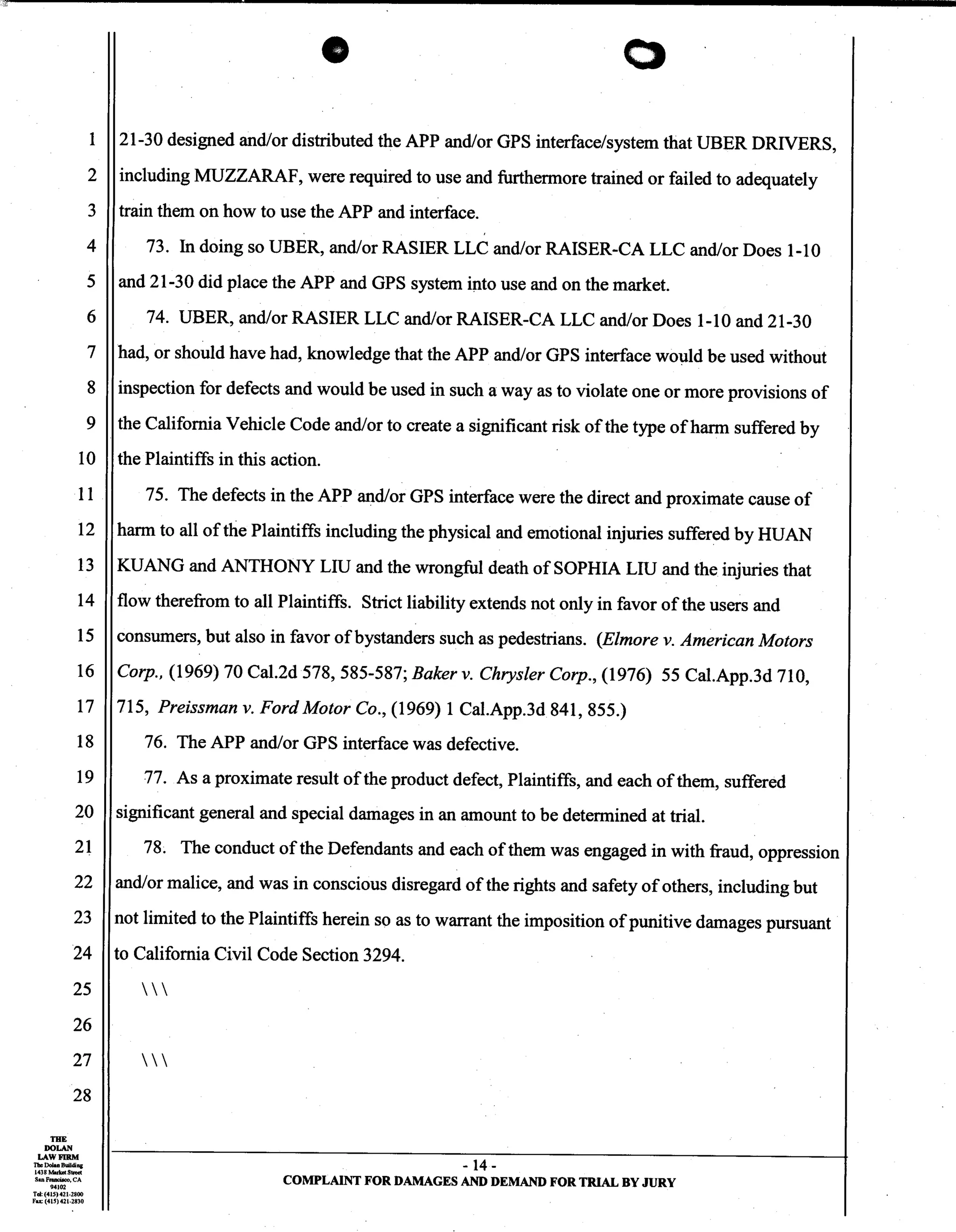 Uber Lawsuit Documents: Case13 ang jiang liu et al vs. uber technologies-wrongful-death