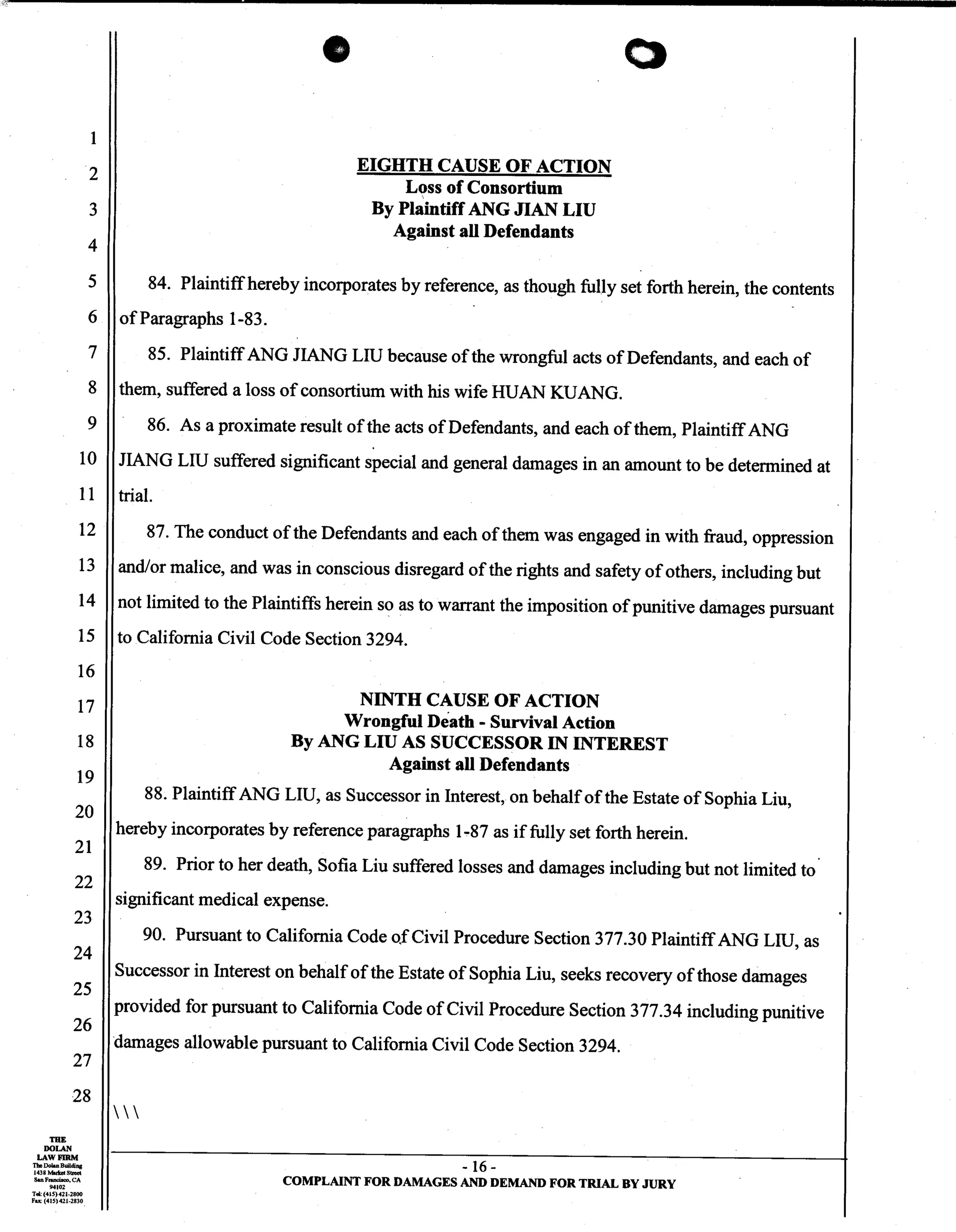 Uber Lawsuit Documents: Case13 ang jiang liu et al vs. uber technologies-wrongful-death