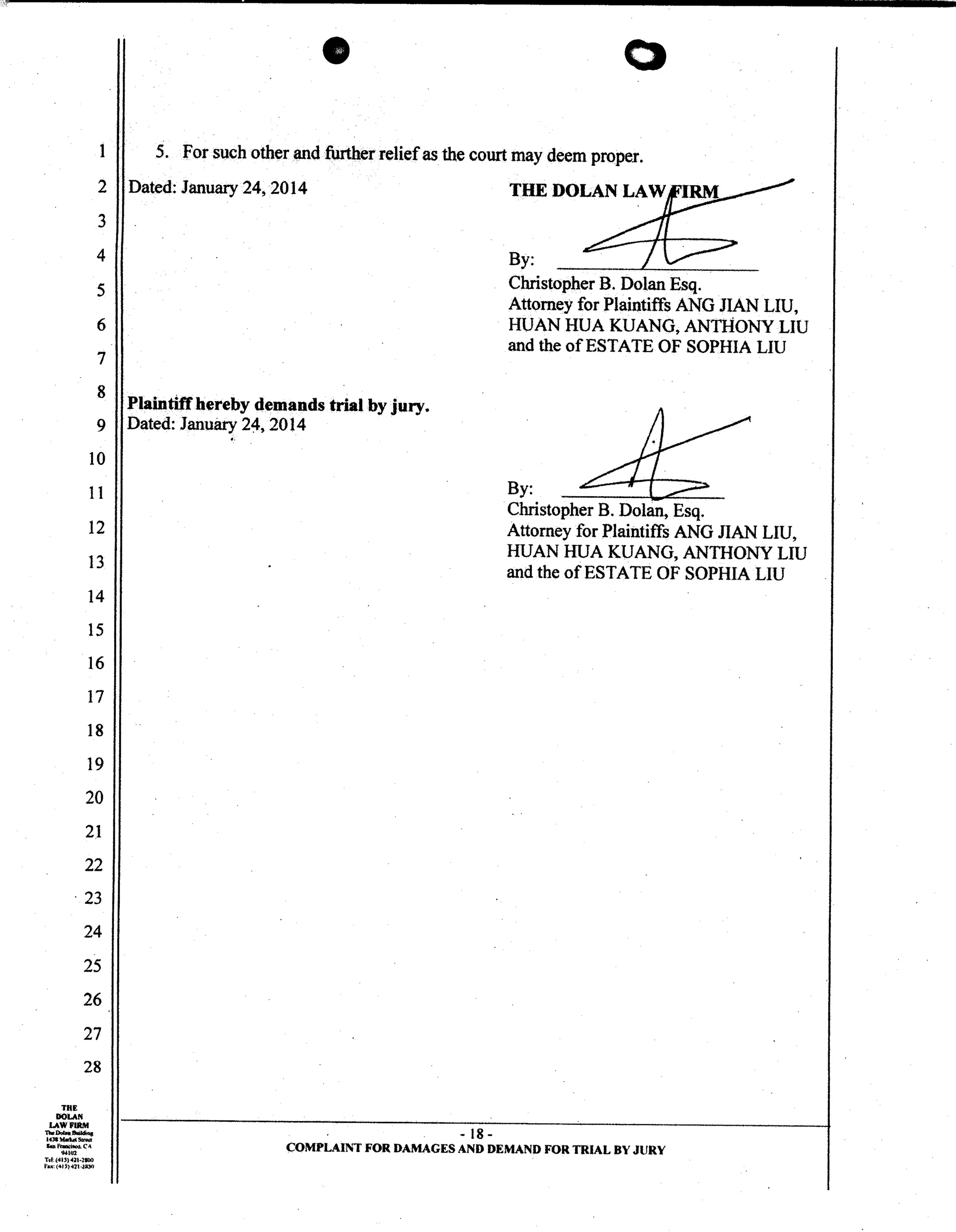 Uber Lawsuit Documents: Case13 ang jiang liu et al vs. uber technologies-wrongful-death
