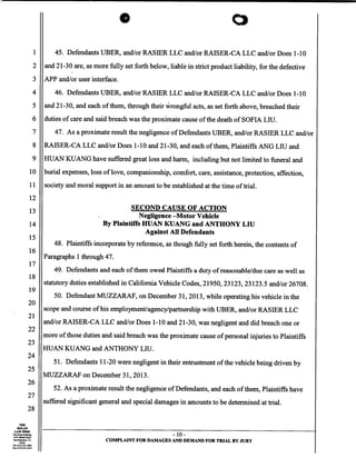 Uber Lawsuit Documents: Case13 ang jiang liu et al vs. uber technologies-wrongful-death