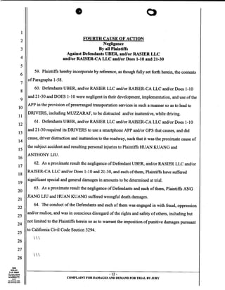 Uber Lawsuit Documents: Case13 ang jiang liu et al vs. uber technologies-wrongful-death