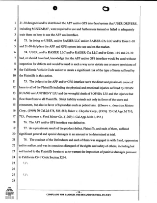 Uber Lawsuit Documents: Case13 ang jiang liu et al vs. uber technologies-wrongful-death