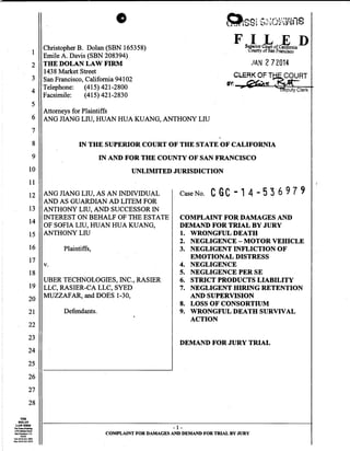 Uber Lawsuit Documents: Case13 ang jiang liu et al vs. uber technologies-wrongful-death