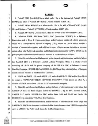 Uber Lawsuit Documents: Case13 ang jiang liu et al vs. uber technologies-wrongful-death