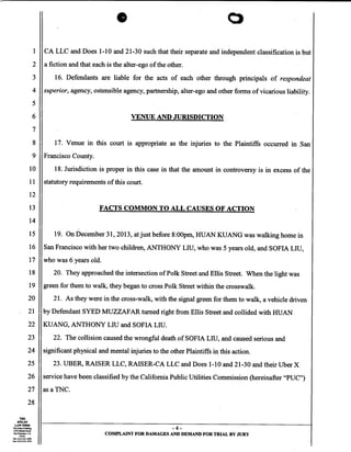 Uber Lawsuit Documents: Case13 ang jiang liu et al vs. uber technologies-wrongful-death