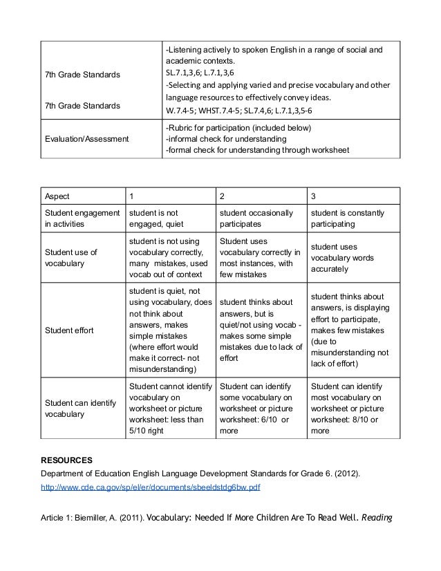 ell vocabulary lesson 6 7th grades
