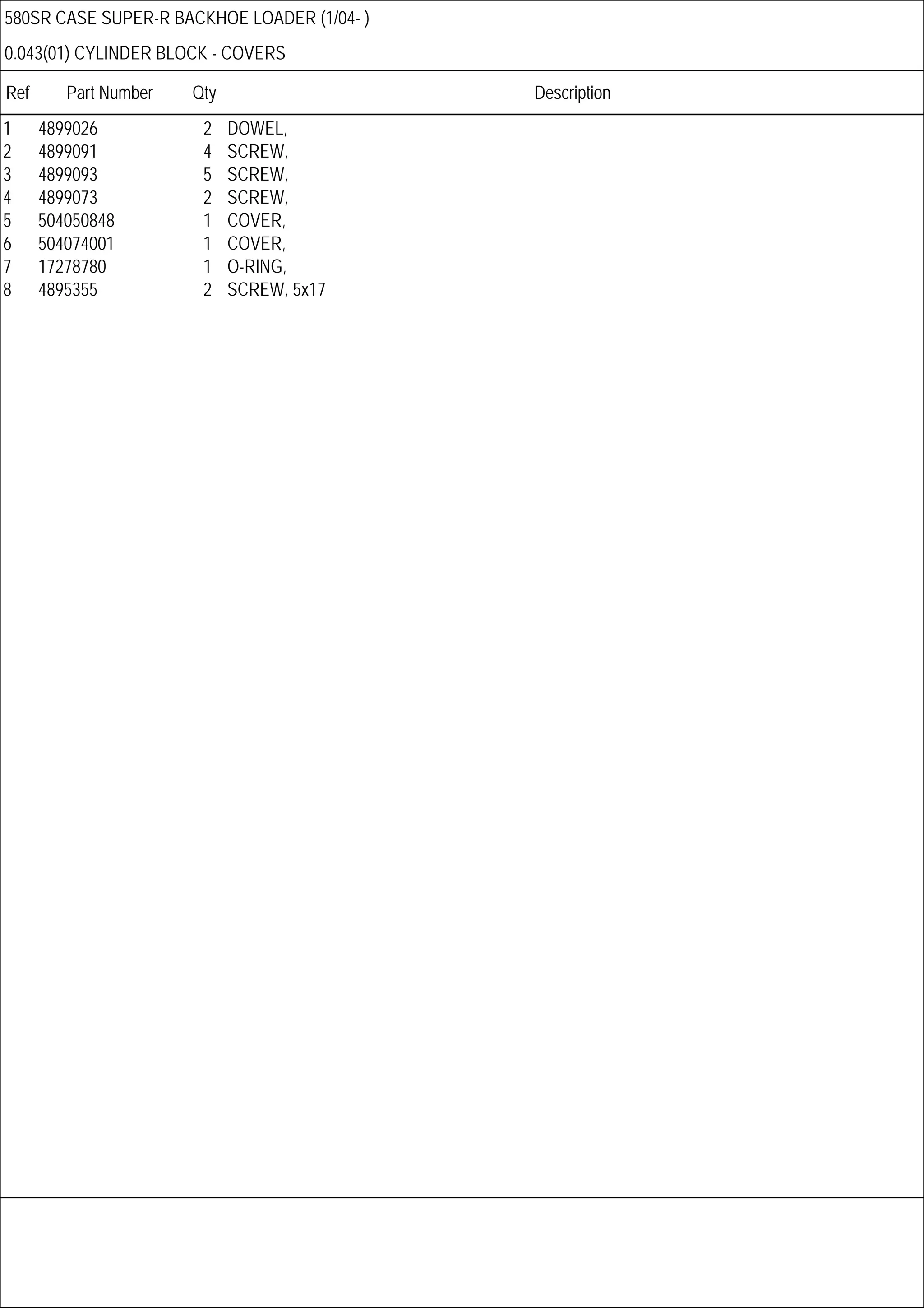 Case 580 sr backhoe loader parts catalogue manual PDF