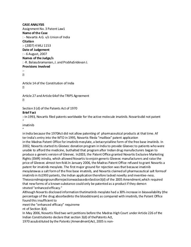 noverties ag case on patent law Linda l lee, “trials and trips-ulations: indian patent law and novartis ag v union of india”, berkeley technology law journal, vol 23, issue 1, february 2014 pp 310 india would be in breach of article 271 if its non-obviousness standards were so rigid such that an invention would require an “inventive leap” rather than an “inventive step. noverties ag case on patent law Linda l lee, “trials and trips-ulations: indian patent law and novartis ag v union of india”, berkeley technology law journal, vol 23, issue 1, february 2014 pp 310 india would be in breach of article 271 if its non-obviousness standards were so rigid such that an invention would require an “inventive leap” rather than an “inventive step.
