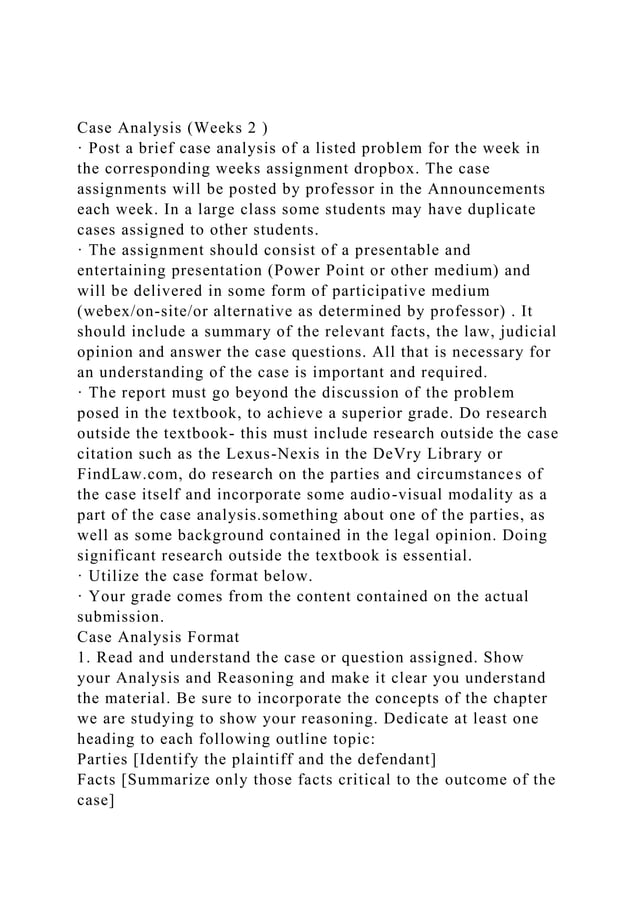 Case Analysis (Weeks 2 )· Post a brief case analysis of a listed.docx