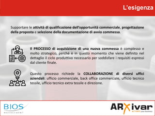 L’esigenza
Il PROCESSO di acquisizione di una nuova commessa è complesso e
molto strategico, perché è in questo momento ch...