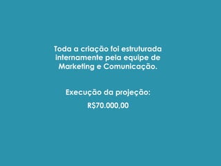 Toda a criação foi estruturada
internamente pela equipe de
Marketing e Comunicação.
Execução da projeção:
R$70.000,00
 