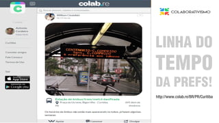 LINHA DO
TEMPO
DA PREFS!
http://www.colab.re/BR/PR/Curitiba
 