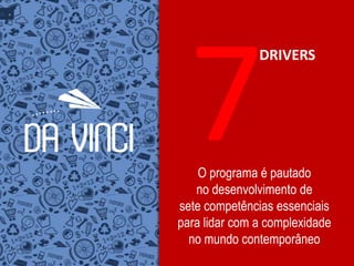 7DRIVERSO programa é pautadono desenvolvimentode setecompetênciasessenciaisparalidar com a complexidade no mundocontemporâneo