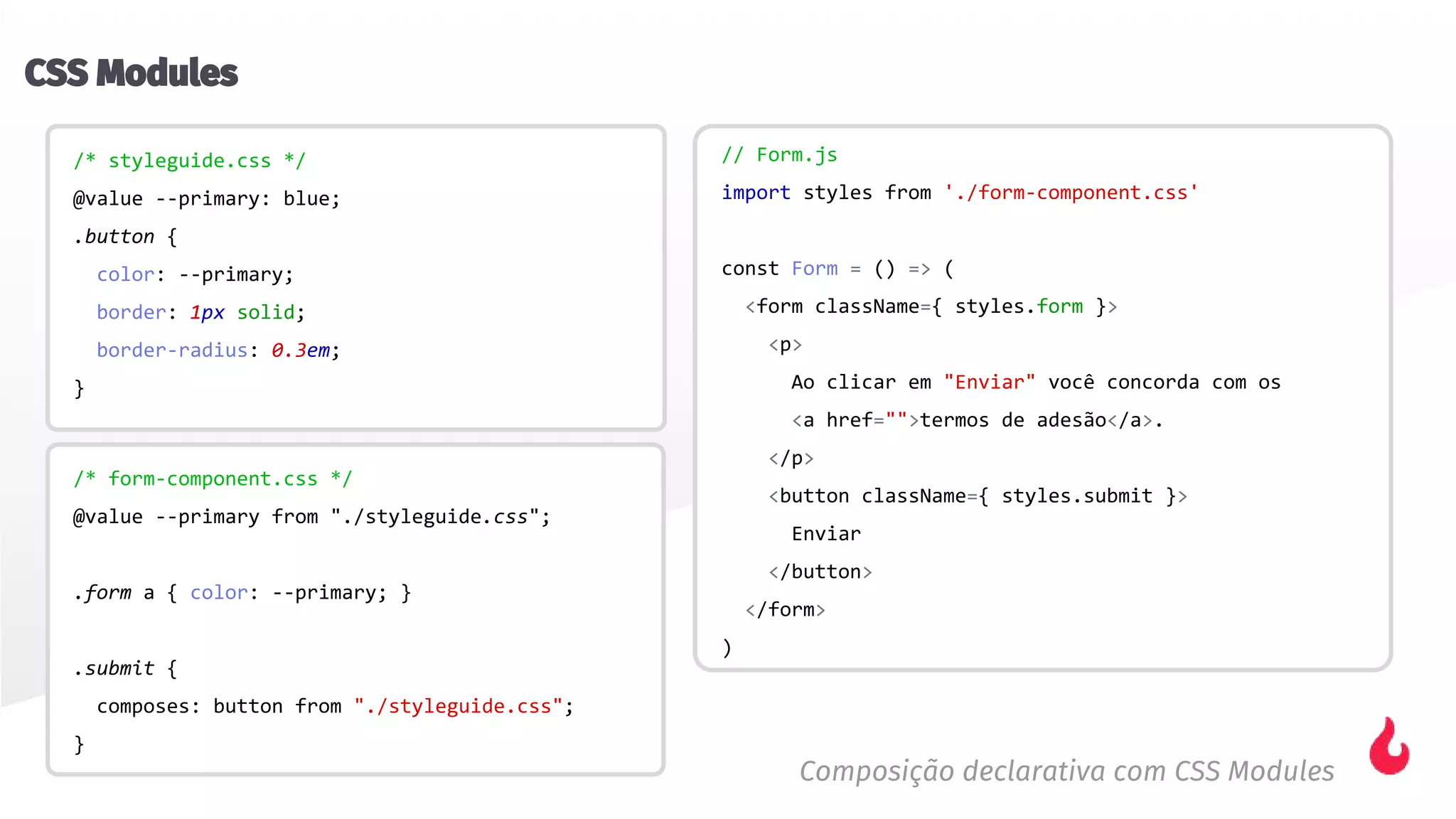 Composição declarativa com CSS Modules
CSS Modules
 