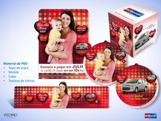 Material de PDV
• Topo de arara
• Mobile
• Cubo
• Testeira de vitrine
 