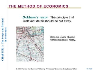 THE METHOD OF ECONOMICS Ockham’s razor  The principle that irrelevant detail should be cut away. Maps are useful abstract representations of reality. 