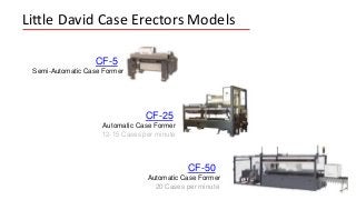 CF-50
Automatic Case Former
20 Cases per minute
CF-25
Automatic Case Former
12-15 Cases per minute
CF-5
Semi-Automatic Cas...