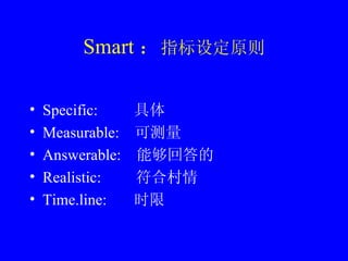 Specific:   Measurable:  ɲ Answerable:  ܹش Realistic:  ϴ Time.line:  ʱ  Smart  ָ趨ԭ 