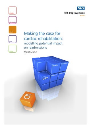 NHS
CANCER                                     NHS Improvement
                                                      Heart



DIAGNOSTICS




HEART

              Making the case for
              cardiac rehabilitation:
LUNG

              modelling potential impact
              on readmissions
STROKE
              March 2013
 