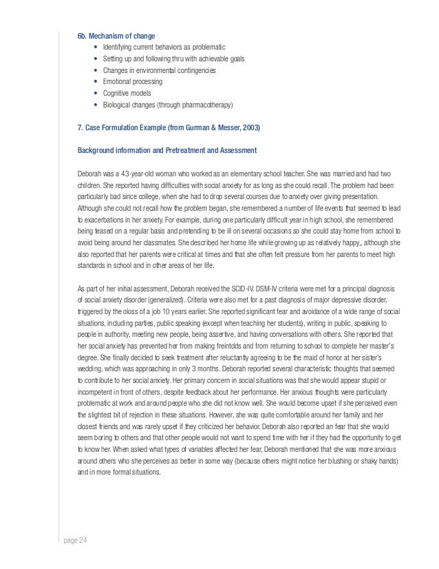 conceptualization treatment plan paper In this commentary we look at sonia's psychopathology and treatment through the lens of dialectical behavior therapy, a highly developed treatment model that has . conceptualization treatment plan paper In this commentary we look at sonia's psychopathology and treatment through the lens of dialectical behavior therapy, a highly developed treatment model that has .