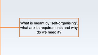 What is meant by ‘self-organising’,
what are its requirements and why
do we need it?
 