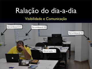 Ralação do dia-a-dia
Visibilidade e Comunicação
Scrumboard #1 Scrumboard #2
Scrumboard #3
decoração =)
 