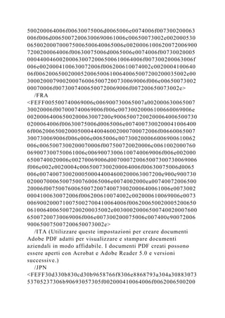 500200064006f00630075006d0065006e0074006f007300200063
006f006d00650072006300690061006c00650073002e002000530
065002000700075006500640065006e0020006100620072006900
7200200064006f00630075006d0065006e0074006f00730020005
000440046002000630072006500610064006f007300200063006f
006e0020004100630072006f006200610074002c0020004100640
06f00620065002000520065006100640065007200200035002e00
3000200079002000760065007200730069006f006e00650073002
00070006f00730074006500720069006f007200650073002e>
/FRA
<FEFF005500740069006c006900730065007a002000630065007
30020006f007000740069006f006e00730020006100660069006e
00200064006500200063007200e90065007200200064006500730
0200064006f00630075006d0065006e0074007300200041006400
6f006200650020005000440046002000700072006f00660065007
300730069006f006e006e0065006c007300200066006900610062
006c0065007300200070006f007500720020006c0061002000760
069007300750061006c00690073006100740069006f006e002000
6500740020006c00270069006d007000720065007300730069006
f006e002e0020004c0065007300200064006f00630075006d0065
006e00740073002000500044004600200063007200e900e900730
02000700065007500760065006e0074002000ea00740072006500
20006f007500760065007200740073002000640061006e0073002
0004100630072006f006200610074002c002000610069006e0073
0069002000710075002700410064006f006200650020005200650
06100640065007200200035002e00300020006500740020007600
65007200730069006f006e007300200075006c007400e90072006
900650075007200650073002e>
/ITA (Utilizzare queste impostazioni per creare documenti
Adobe PDF adatti per visualizzare e stampare documenti
aziendali in modo affidabile. I documenti PDF creati possono
essere aperti con Acrobat e Adobe Reader 5.0 e versioni
successive.)
/JPN
<FEFF30d330b830cd30b9658766f8306e8868793a304a30883073
53705237306b90693057305f002000410064006f0062006500200
 