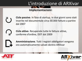 L’introduzione di ARXivar
            Implementazioni:

Ciclo passivo. In fase di startup, in due giorni sono stati
inseri...
