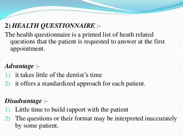 health history questionnaires