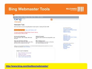 Bing Webmaster Tools




http://www.bing.com/toolbox/webmaster/
 