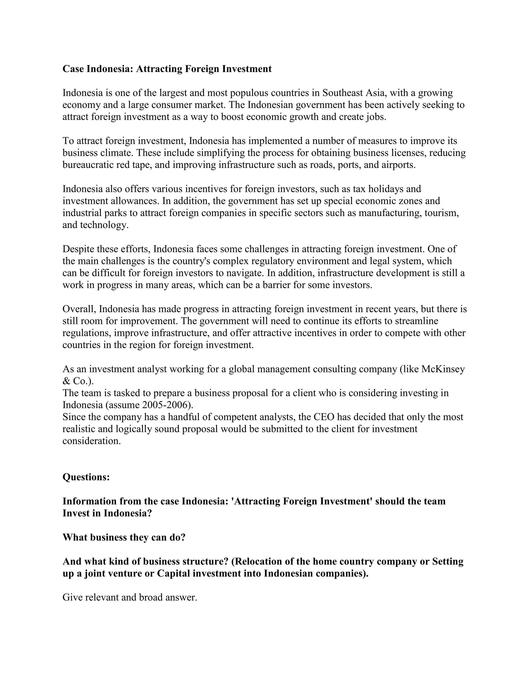 Case Indonesia Attracting Foreign Investment Indonesia is one of the.docx