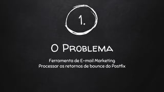 1.
O Problema
Ferramenta de E-mail Marketing
Processar os retornos de bounce do Postfix
 