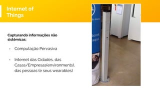 Capturando informações não
sistêmicas:
- Computação Pervasiva
- Internet das Cidades, das
Casas/Empresas(environments),
das pessoas (e seus wearables)
Internet of
Things
 