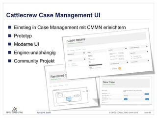 © OPITZ CONSULTING GmbH 2016 Seite 69April 2016, Essen
Cattlecrew Case Management UI
 Einstieg in Case Management mit CMMN erleichtern
 Prototyp
 Moderne UI
 Engine-unabhängig
 Community Projekt
 