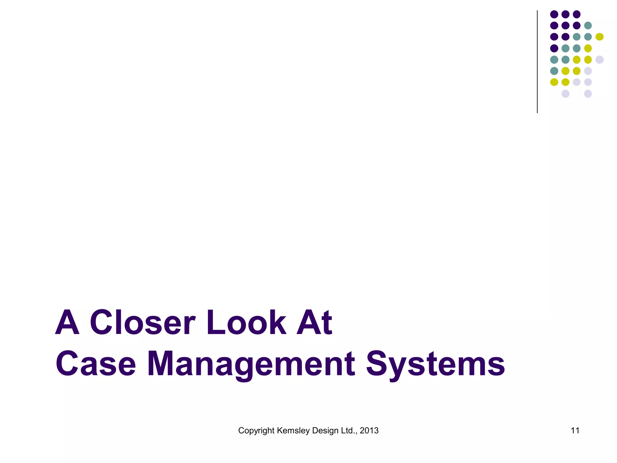 A Closer Look At
Case Management Systems
Copyright Kemsley Design Ltd., 2013

11

 