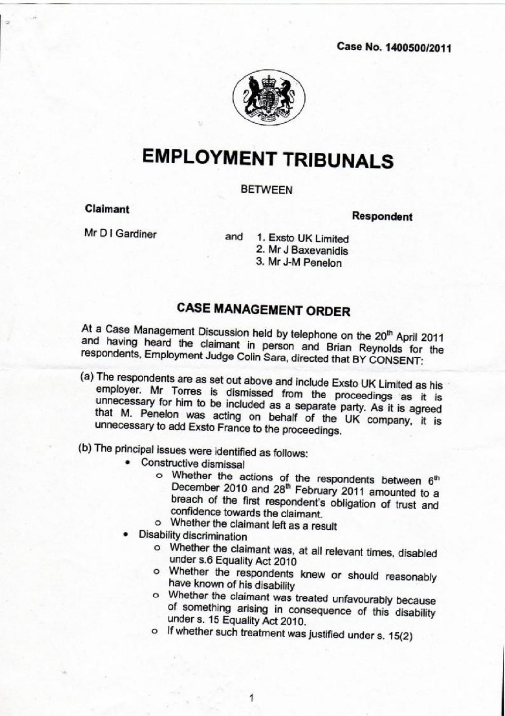 Case management order