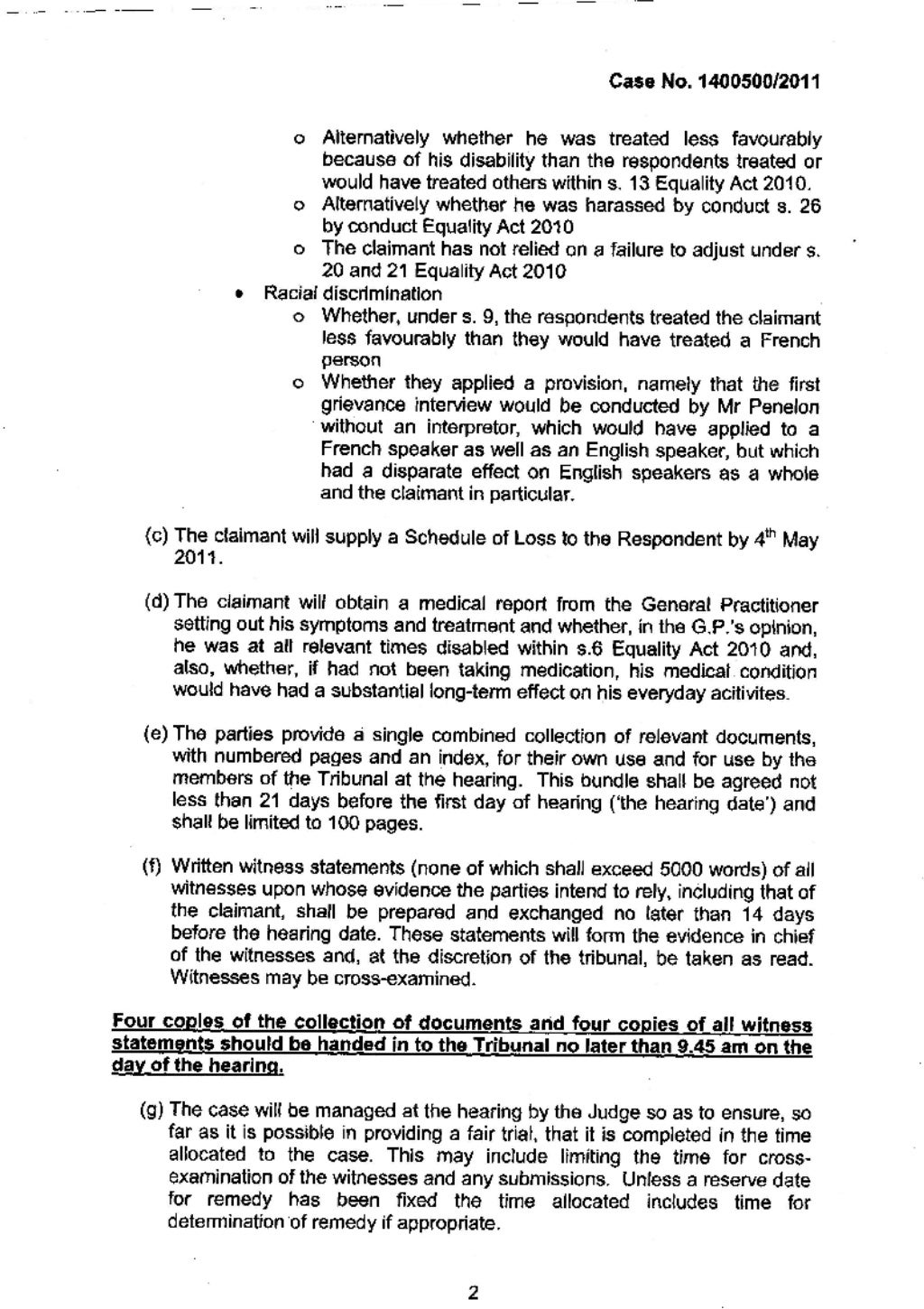 Case management order