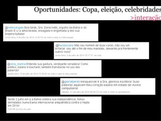 Oportunidades: Copa, eleição, celebridades
                                >interação
 