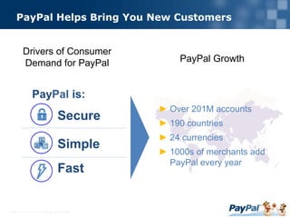 Head office in San Jose, California, USA</li></li></ul><li>Ways to use PayPal<br />Pay Online<br />Send Money<br />Get Pai...