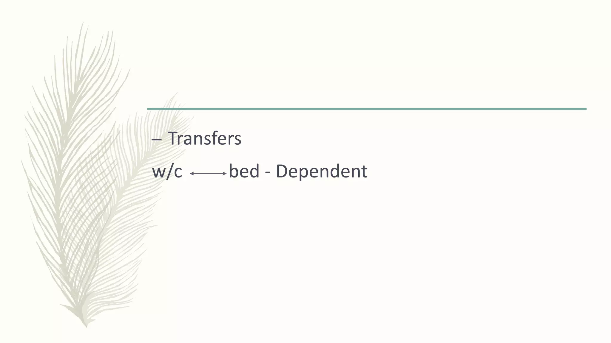 – Transfers
w/c bed - Dependent
 