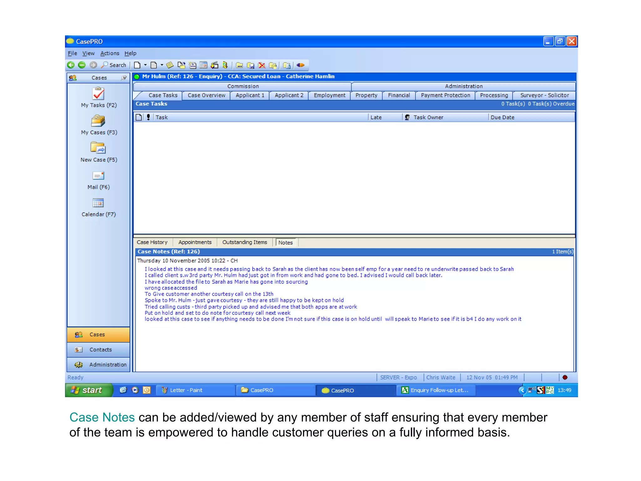 Case Notes  can be added/viewed by any member of staff ensuring that every member of the team is empowered to handle customer queries on a fully informed basis. 