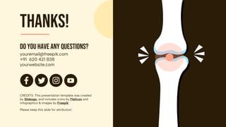 CREDITS: This presentation template was created
by Slidesgo, and includes icons by Flaticon and
infographics & images by Freepik
Thanks!
Do you have any questions?
youremail@freepik.com
+91 620 421 838
yourwebsite.com
Please keep this slide for attribution
 