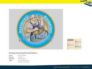 Strategische Beratung/Kreation/Realisation
Kunde:         Restaurant Papasakis
Beratung:      Jörg Friedrich
Realisation:   Jacqueline Friedrich
Objekt:        Logo, Geschäftsausstattung
               Menükarten, Aussenwerbung




                                             agentur für kreative medienproduktion © 2003-2010 Jörg Friedrich www.booklet83.com
 