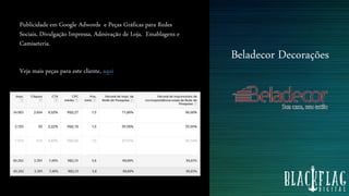 Beladecor Decorações
Publicidade em Google Adwords e Peças Gráficas para Redes
Sociais, Divulgação Impressa, Adesivação de Loja, Emablagens e
Camiseteria.
Veja mais peças para este cliente, aqui
 