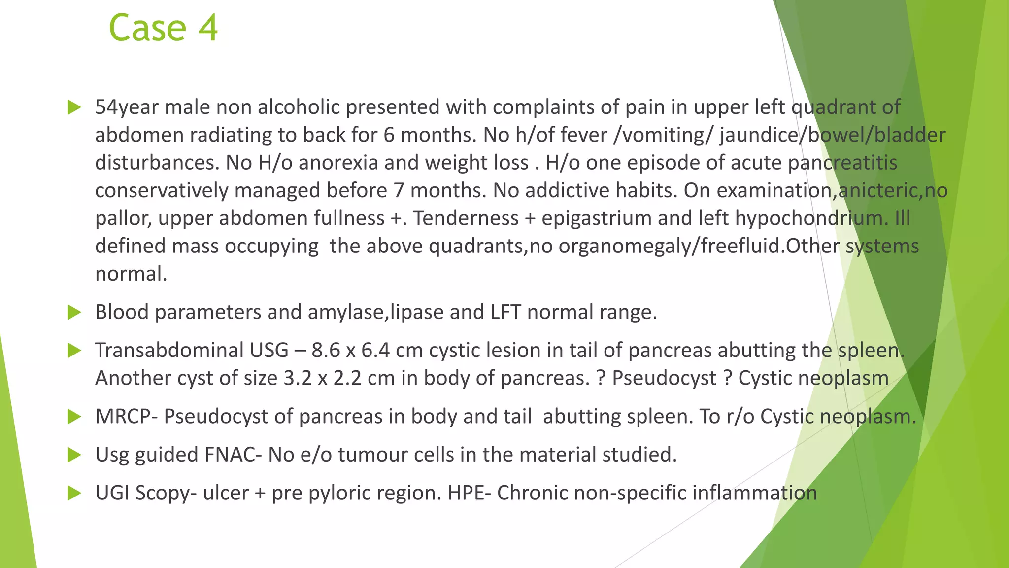Case series of pseudocyst of pancreas | PPTX