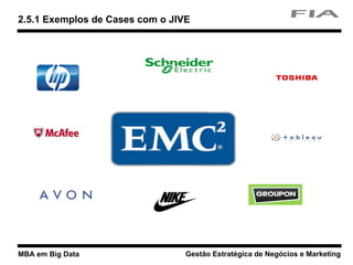 MBA em Big Data Gestão Estratégica de Negócios e Marketing
2.5.1 Exemplos de Cases com o JIVE
 